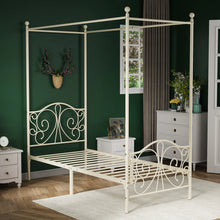 Metal Canopy Bed With Butterfly Pattern Design For Headboard And Footboard, Twin Size! (NEW IN BOX - CREAM)