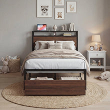 Twin Bed Frame With Drawer, Storage Headboard With Outlets, No Box Spring Needed, Easy Assembly! (NEW IN BOX) (WE DO NOT SHIP)