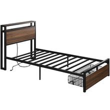 Twin Bed Frame With Drawer, Storage Headboard With Outlets, No Box Spring Needed, Easy Assembly! (NEW IN BOX) (WE DO NOT SHIP)