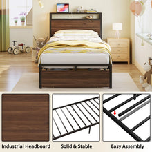 Twin Bed Frame With Drawer, Storage Headboard With Outlets, No Box Spring Needed, Easy Assembly! (NEW IN BOX) (WE DO NOT SHIP)