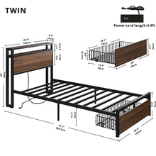 Twin Bed Frame With Drawer, Storage Headboard With Outlets, No Box Spring Needed, Easy Assembly! (NEW IN BOX) (WE DO NOT SHIP)