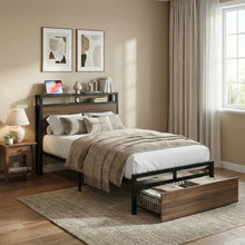 Twin Bed Frame With Drawer, Storage Headboard With Outlets, No Box Spring Needed, Easy Assembly! (NEW IN BOX) (WE DO NOT SHIP)