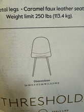 Threshold 2pk Copley Dining Chairs Caramel Faux Leather: Mid-Century Modern Plywood Frame Spot!! NEW IN BOX!!