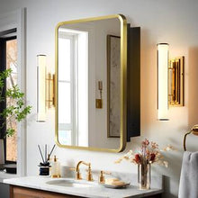 Lirago
16 in. W x 24 in. H Rectangular Recessed Surface Mount Medicine Cabinet Mirror Gold- new in box