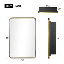 Lirago
16 in. W x 24 in. H Rectangular Recessed Surface Mount Medicine Cabinet Mirror Gold- new in box