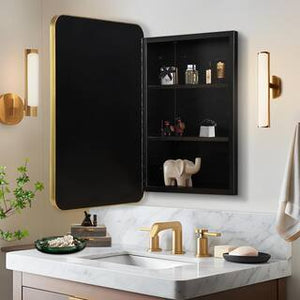 Lirago
16 in. W x 24 in. H Rectangular Recessed Surface Mount Medicine Cabinet Mirror Gold- new in box