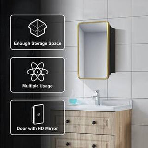 Lirago
16 in. W x 24 in. H Rectangular Recessed Surface Mount Medicine Cabinet Mirror Gold- new in box