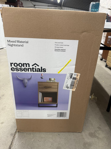 Mixed Material Nightstand - Room Essentials, Gray Oak!! NEW IN BOX!!