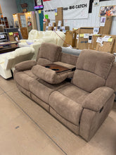 Fabric 3 Seat Reclining Sofa With Flip Table, Brown! (NEW)