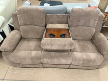 Fabric 3 Seat Reclining Sofa With Flip Table, Brown! (NEW)