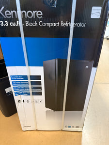 3.3 cubic foot Kenmore mini refrigerator is a great storage option for extra beverages , perishables or snacks- new in box- might have scratch or dents