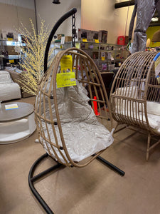 Mainstays Outdoor Wicker Hanging Egg Chair, Tan! (NEW & ASSEMBLED)