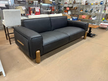 Mid century modern sofa,Genuine Leather sofa with Solid Wood,Loveseat Black Sofa Couch! (BRAND NEW - MINOR CUT ON BACK)