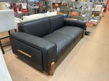 Mid century modern sofa,Genuine Leather sofa with Solid Wood,Loveseat Black Sofa Couch! (BRAND NEW - MINOR CUT ON BACK)