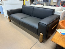 Mid century modern sofa,Genuine Leather sofa with Solid Wood,Loveseat Black Sofa Couch! (BRAND NEW - MINOR CUT ON BACK)