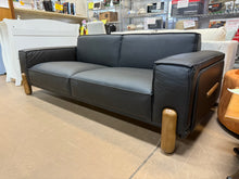 Mid century modern sofa,Genuine Leather sofa with Solid Wood,Loveseat Black Sofa Couch! (BRAND NEW - MINOR CUT ON BACK)