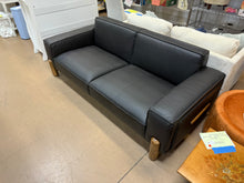 Mid century modern sofa,Genuine Leather sofa with Solid Wood,Loveseat Black Sofa Couch! (BRAND NEW - MINOR CUT ON BACK)