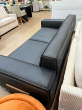 Mid century modern sofa,Genuine Leather sofa with Solid Wood,Loveseat Black Sofa Couch! (BRAND NEW - MINOR CUT ON BACK)