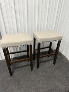 Subrtex 29" Backless Bar Stool, Wood Upholstered Counter Stool for Kitchen, Set of 2, Gray! (NEW & ASSEMBLED)