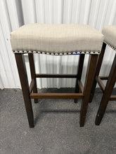 Subrtex 29" Backless Bar Stool, Wood Upholstered Counter Stool for Kitchen, Set of 2, Gray! (NEW & ASSEMBLED)
