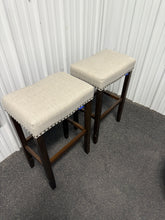 Subrtex 29" Backless Bar Stool, Wood Upholstered Counter Stool for Kitchen, Set of 2, Gray! (NEW & ASSEMBLED)