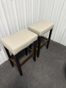 Subrtex 29" Backless Bar Stool, Wood Upholstered Counter Stool for Kitchen, Set of 2, Gray! (NEW & ASSEMBLED)