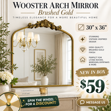 Fleur De Lis Living Wooster 30” x 36” Arch Decorative Wall Mirror in Brushed Gold! (NEW)