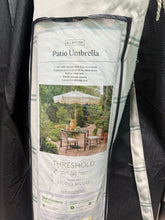 6.5’ Round Striped Scalloped Fringe Edge Outdoor Patio Market Umbrella Cream - Threshold!! BRAND NEW(CARRY BAG RIPPED BUT UMBRELLA IS PERFECT)!!