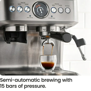 Chefman Crema Supreme Espresso Machine with Conical Burr Grinder and Steam Wand – Stainless Steel! (USED - CLEAN - TESTED - EXTRA ACCESSORIES)