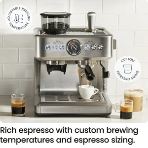 Chefman Crema Supreme Espresso Machine with Conical Burr Grinder and Steam Wand – Stainless Steel! (USED - CLEAN - TESTED - EXTRA ACCESSORIES)
