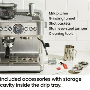 Chefman Crema Supreme Espresso Machine with Conical Burr Grinder and Steam Wand – Stainless Steel! (USED - CLEAN - TESTED - EXTRA ACCESSORIES)