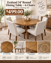 Zealand 54” Round Dining Table + 6 Upholstered Chairs – 7 Piece Set! (NEW - SCRATCHED)