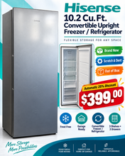 Hisense 10.2 cu. ft. Garage Ready Frost Free Convertible Upright Freezer with Seal Break Handle! (BRAND NEW - SCRATCH/DENT)