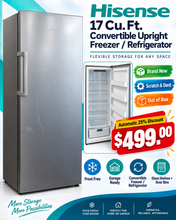 HISENSE 17 CU. FT. CONVERTIBLE UPRIGHT FREEZER / REFRIGERATOR! (NEW - SCRATCH/DENT)