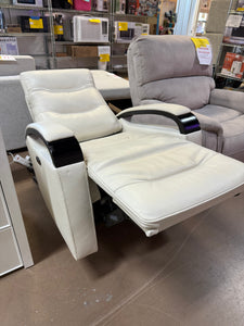 Canmore Leather Power Recliner with Power Headrest, Cream! NEW & ASSEMBLED!)