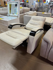 Canmore Leather Power Recliner with Power Headrest, Cream! NEW & ASSEMBLED!)