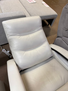 Canmore Leather Power Recliner with Power Headrest, Cream! NEW & ASSEMBLED!)