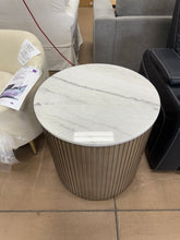Yamiko Round Marble Top Side End Table White And Beige! (NEW)