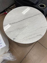 Yamiko Round Marble Top Side End Table White And Beige! (NEW)