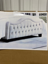 Upholstered Polyester Tufted Button Footboard, Beige, Queen Size