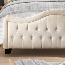 Upholstered Polyester Tufted Button Footboard, Beige, Queen Size