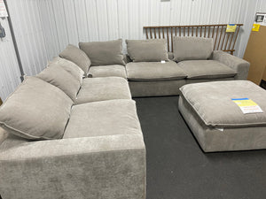 Sereen 6-piece Fabric Modular Sectional, medium grey-  (NEW & ASSEMBLED - MISSING TWO BACK CUSHIONS!)