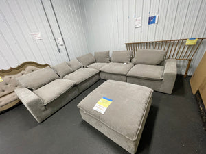 Sereen 6-piece Fabric Modular Sectional, medium grey-  (NEW & ASSEMBLED - MISSING TWO BACK CUSHIONS!)