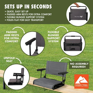 Ozark Trail Hard Arm Stadium Seat, Gray! (NEW)