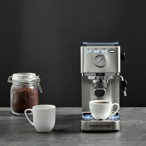 Farberware Espresso Machine, 15 Bar, Silver, Stainless Steel, Steam Wand! (USED - WORKS GREAT!)
