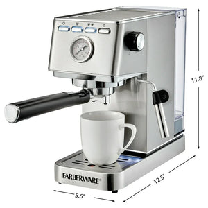 Farberware Espresso Machine, 15 Bar, Silver, Stainless Steel, Steam Wand! (USED - WORKS GREAT!)