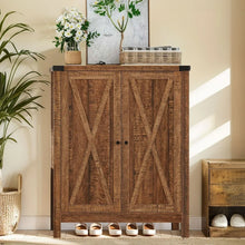 Dextrus Farmhouse Shoe Cabinet with Barn Doors, 5-Tier Wood Shoe Storage Rack Organizer for Entryway/Hallway/Closet, Brown! (NEW & ASSEMBLED)