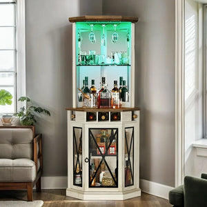Dextrus Corner Storage Cabinet with Door & Led Light, 72" Tall Corner Bar Cabinet with Adjustable Shelves! (NEW & ASSEMBLED)