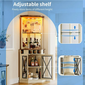 Dextrus Corner Storage Cabinet with Door & Led Light, 72" Tall Corner Bar Cabinet with Adjustable Shelves! (NEW & ASSEMBLED)