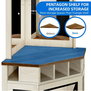 Dextrus Corner Storage Cabinet with Door & Led Light, 72" Tall Corner Bar Cabinet with Adjustable Shelves! (NEW & ASSEMBLED)